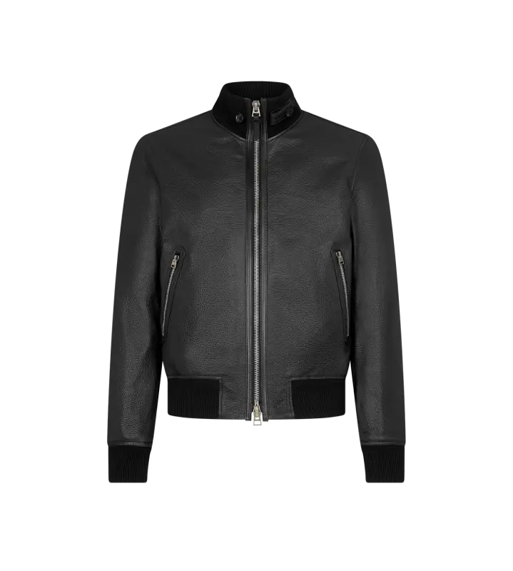 GRAIN LEATHER FUNNEL BOMBER BLACK online